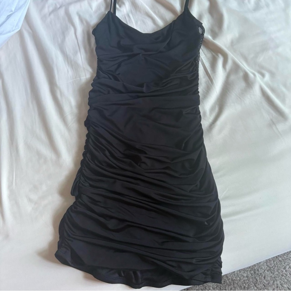 Lucy in the Sky Black Ruched Mini Dress